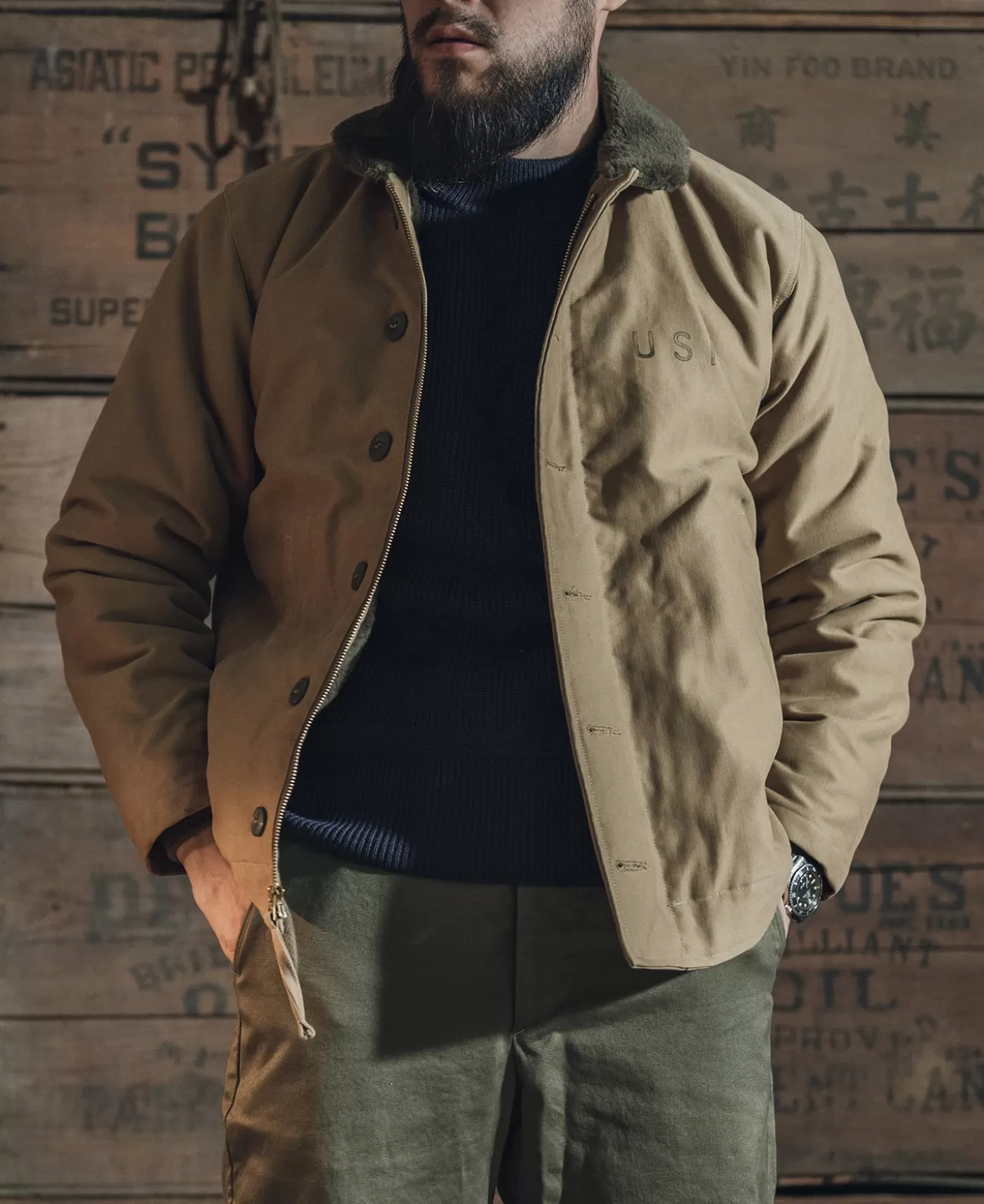 Store 1940s USN 3rd Type N-1 Woolen Deck Jacket - Stencil Jackets & Coats